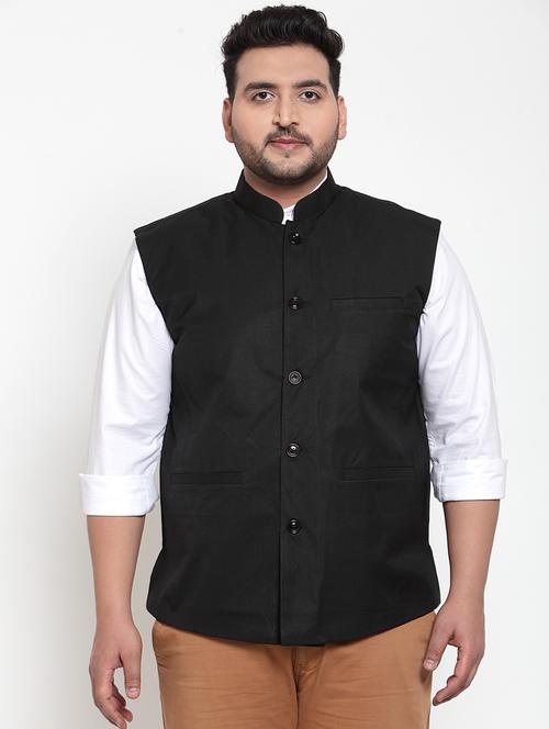 plus size black solid acrylic nehru jacket - 17196794 - Very Small Image - 1