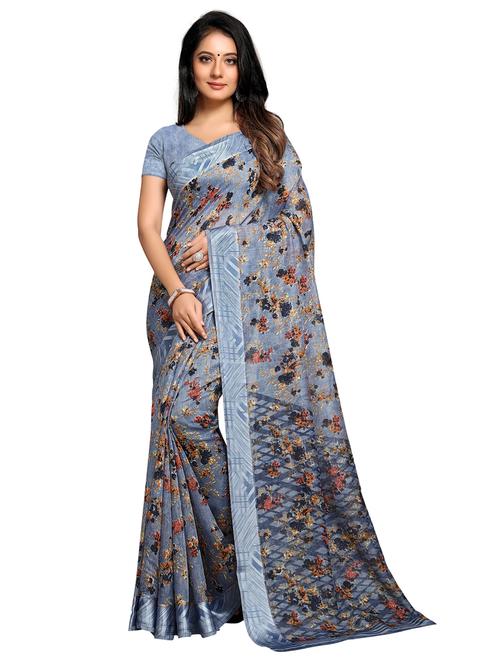 floral printed saree with blouse - 17196816 - Very Small Image - 1