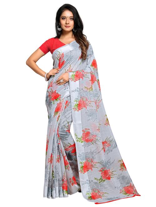 floral printed saree with blouse - 17196817 - Very Small Image - 1