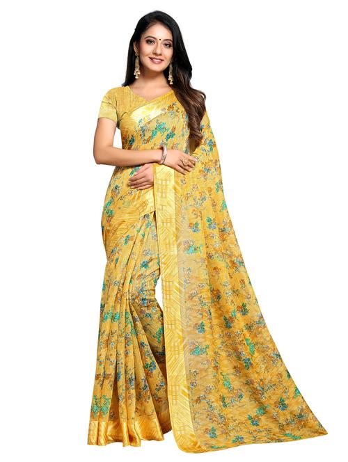 floral printed saree with blouse - 17196825 - Very Small Image - 1