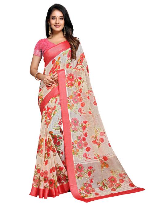 floral printed saree with blouse - 17196833 - Very Small Image - 1