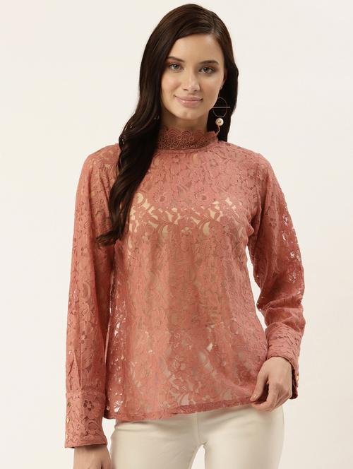 mock neck laced top - 17197042 - Very Small Image - 1