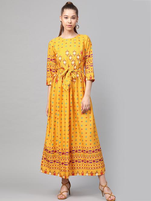 yellow polyester aline dress - 17197463 - Very Small Image - 1