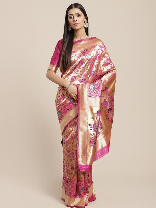 floral banarasi saree with blouse - 17197694 - Very Small Image - 1