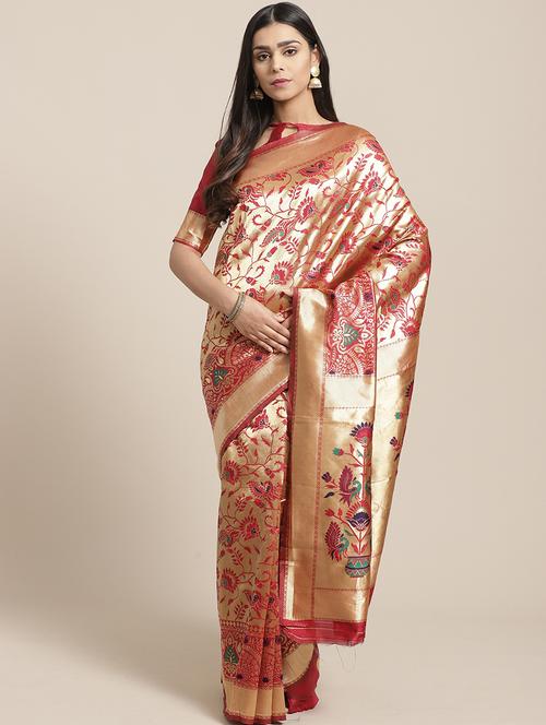 floral banarasi saree with blouse - 17197695 - Very Small Image - 1