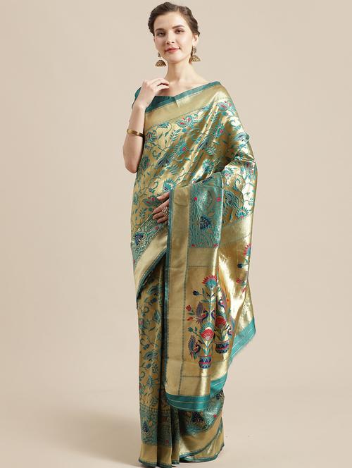 floral banarasi saree with blouse - 17197696 - Very Small Image - 1