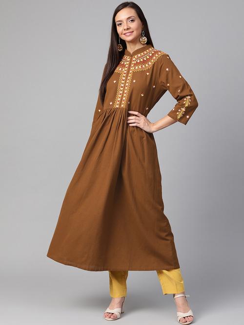 yoke embroidered a-line kurta - 17197709 - Very Small Image - 1