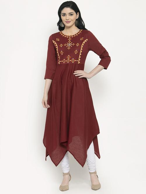 yoke embroidered asymmetric kurta - 17197713 - Very Small Image - 1