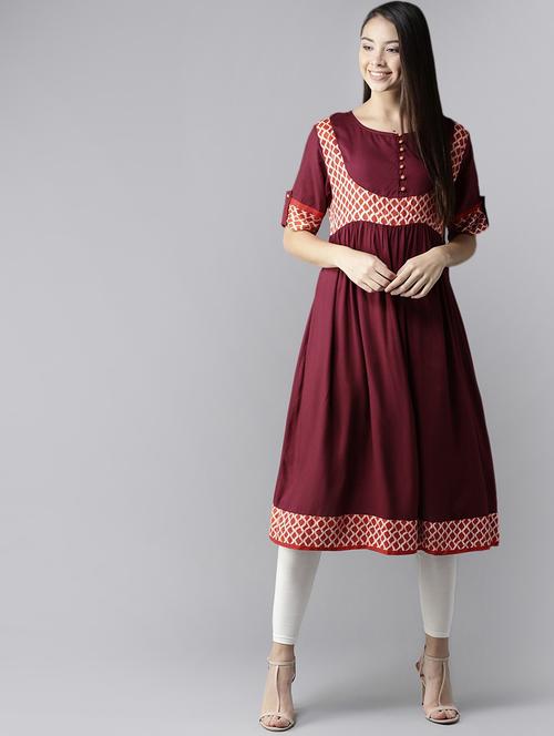 contrast yoke a-line kurta - 17197737 - Very Small Image - 1