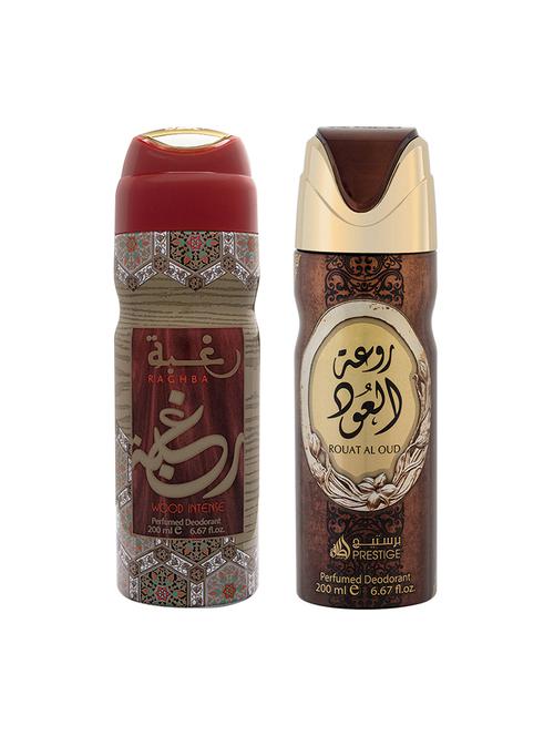 lattafa raghba wood intense + rouat al oud 200ml deodorant - 17197780 - Very Small Image - 1