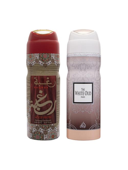 lattafa raghba wood intense + the white oud 200ml deodorant - 17197781 - Very Small Image - 1