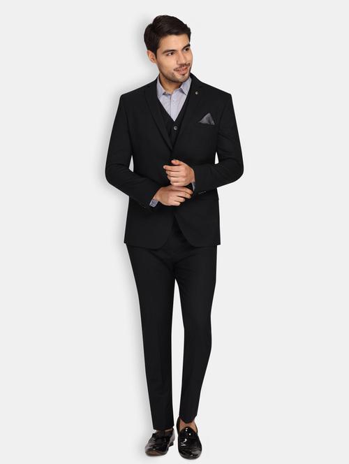 navy blue solid three piece suit - 17198865 - Very Small Image - 1