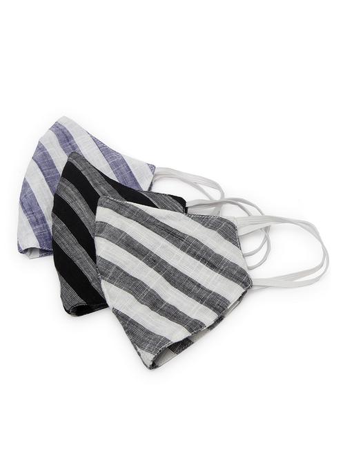 unisex 3 pcs striped 100% cotton mask,pack of 3 reusable mask with 1 button tap and complementary pouch - 17199106 - Very Small Image - 1