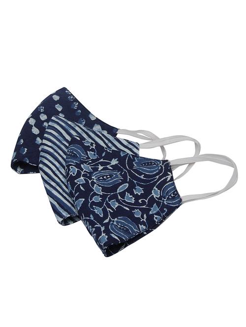unisex 3 pcs printed 100% cotton mask,pack of 3 reusable mask with 1 button tab and complementary pouch - 17199107 - Very Small Image - 1