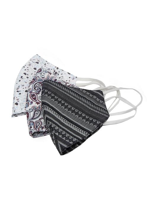 unisex 3 pcs printed 100% cotton mask,pack of 3 reusable mask with 1 button tab and complementary pouch - 17199108 - Very Small Image - 1