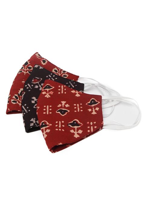 unisex 3 pcs printed 100% cotton mask,pack of 3 reusable mask with 1 button tab and complementary pouch - 17199109 - Very Small Image - 1