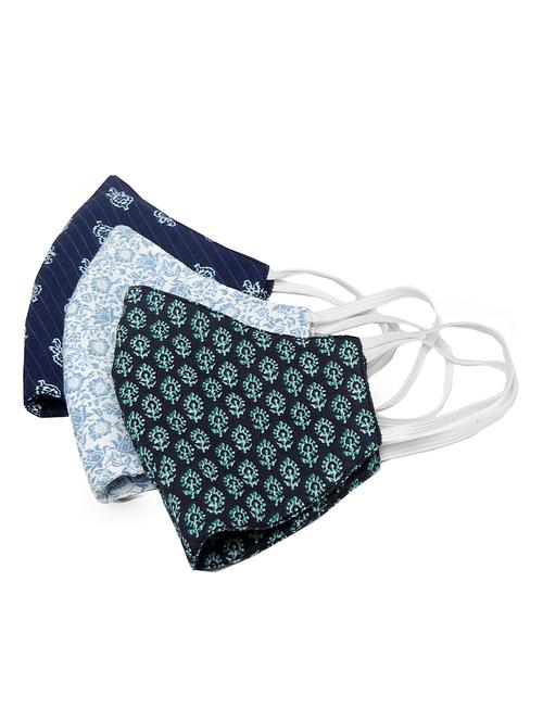 unisex 3 pcs printed 100% cotton mask,pack of 3 reusable mask with 1 button tab and complementary pouch - 17199110 - Very Small Image - 1