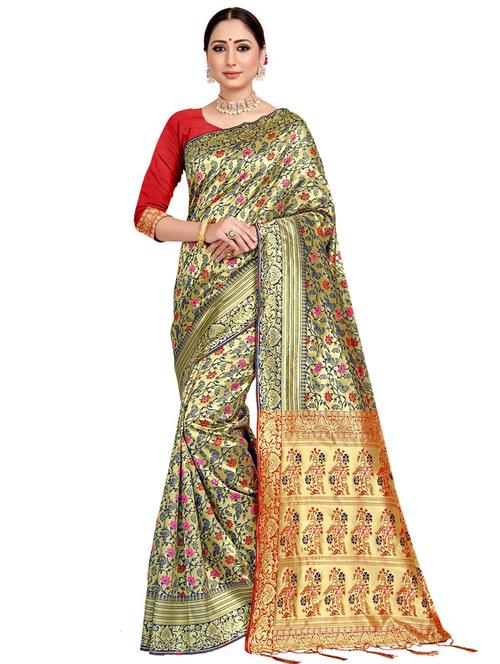 self design banarasi saree with blouse - 17199118 - Very Small Image - 1