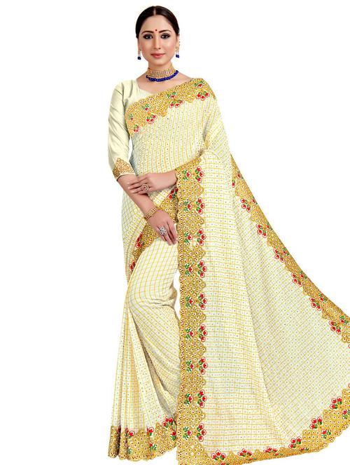 embroidered bordered saree with blouse - 17199128 - Very Small Image - 1