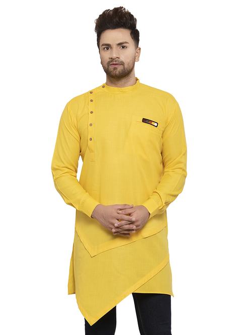 yellow solid asymmetric kurta - 17199571 - Very Small Image - 1