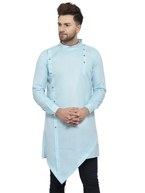 blue solid asymmetric kurta - 17199588 - Very Small Image - 1
