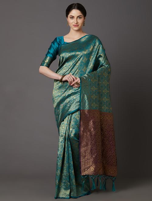 self design banarasi saree with blouse - 17200922 - Very Small Image - 1