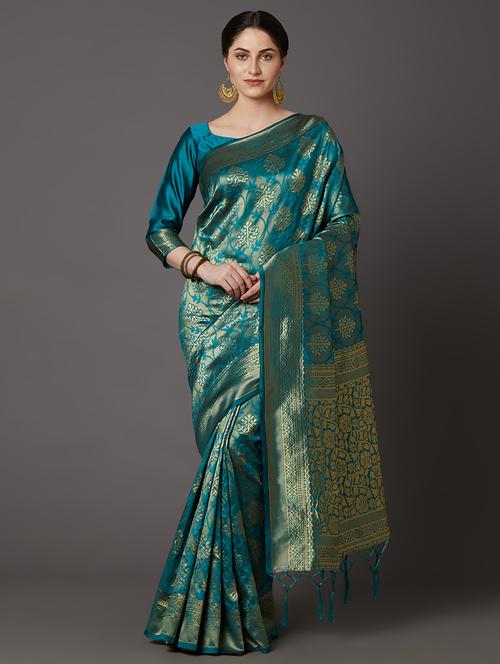 floral banarasi saree with blouse - 17200932 - Very Small Image - 1