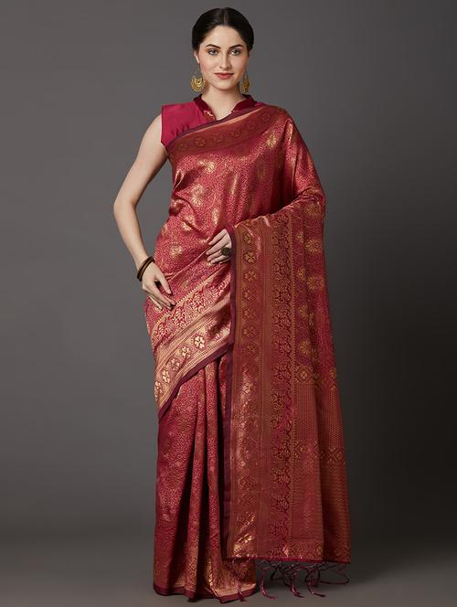 floral banarasi saree with blouse - 17200934 - Very Small Image - 1