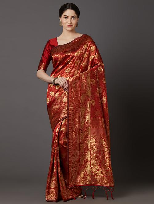 floral banarasi saree with blouse - 17200940 - Very Small Image - 1