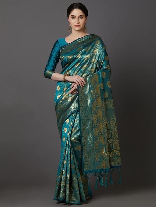 floral banarasi saree with blouse - 17200944 - Very Small Image - 1