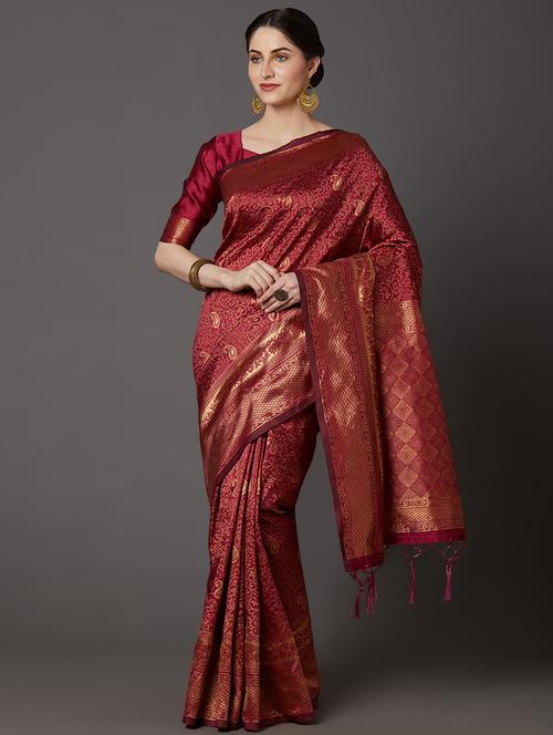 paisley banarasi saree with blouse - 17200949 - Very Small Image - 1