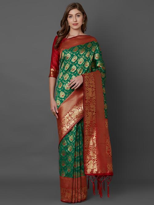 self design banarasi saree with blouse - 17200952 - Very Small Image - 1