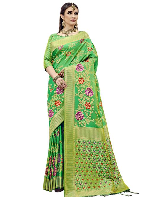 floral woven saree with blouse - 17201072 - Very Small Image - 1