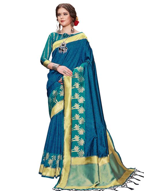 self design kanjivaram saree with blouse - 17201100 - Very Small Image - 1
