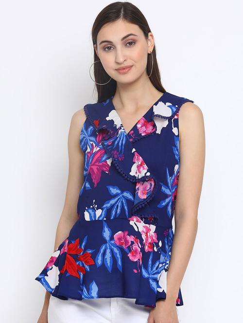 rufffle detail floral peplum top - 17201335 - Very Small Image - 1