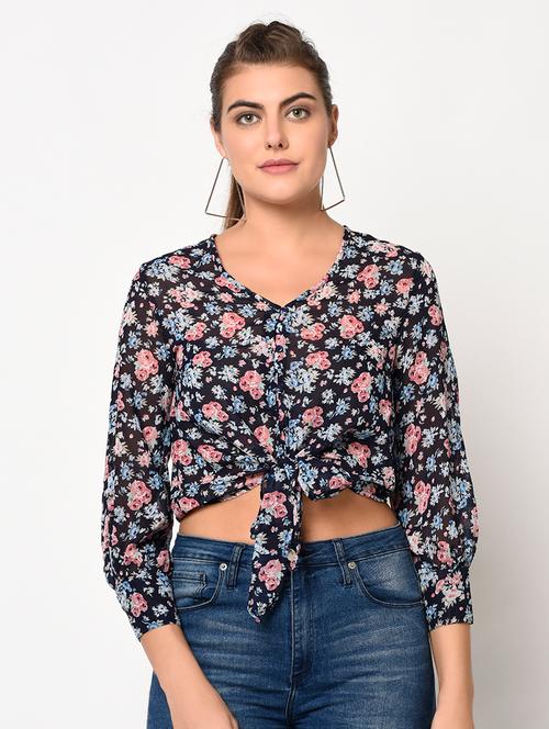 tie front floral top - 17201393 - Very Small Image - 1