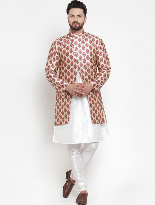 beige printed sherwani set - 17201725 - Very Small Image - 1