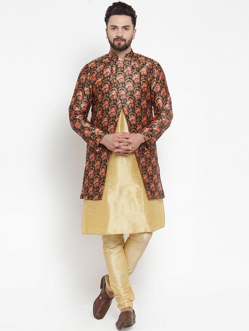 black floral print sherwani set - 17201732 - Very Small Image - 1