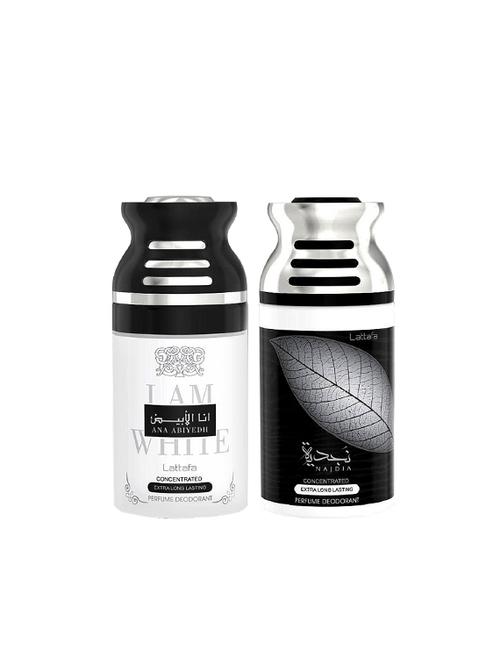 lattafa ana abiyedh + najdia 250ml deodorant perfumed bodyspray for men and women combo pack of 2 - 17202208 - Very Small Image - 1