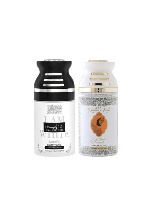 lattafa ana abiyedh + sheikh al shuyukh kususi 250ml deodorant perfumed bodyspray for men and women combo pack of 2 - 17202214 - Very Small Image - 1