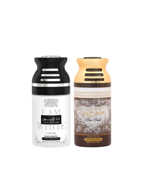 lattafa ana abiyedh + pure oudi 250ml deodorant perfumed bodyspray for men and women combo pack of 2 - 17202218 - Very Small Image - 1