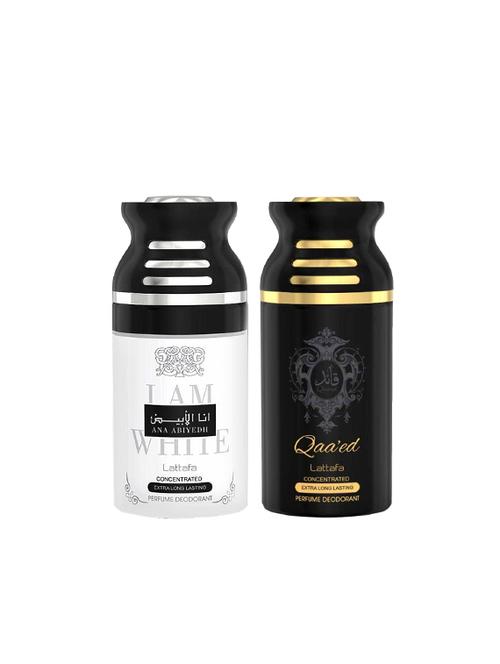 lattafa ana abiyedh + qaeed 250ml deodorant perfumed bodyspray for men and women combo pack of 2 - 17202219 - Very Small Image - 1