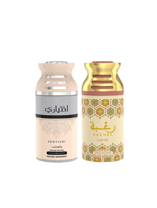 lattafa ekhtiari + raghba 250ml deodorant perfumed bodyspray for men and women combo pack of 2 - 17202225 - Very Small Image - 1