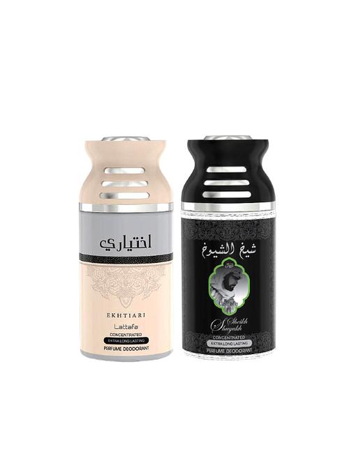 lattafa ekhtiari + sheikh al shuyukh 250ml deodorant perfumed bodyspray for men and women combo pack of 2 - 17202226 - Very Small Image - 1