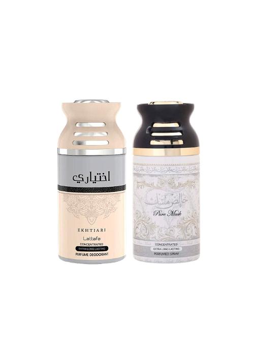 lattafa ekhtiari + pure musk 250ml deodorant perfumed bodyspray for men and women combo pack of 2 - 17202231 - Very Small Image - 1
