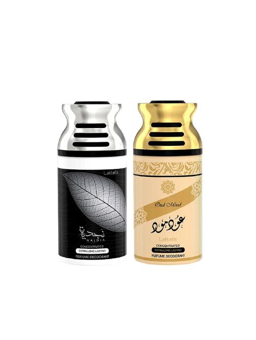 lattafa najdia + oud mood 250ml deodorant perfumed bodyspray for men and women combo pack of 2 - 17202259 - Very Small Image - 1