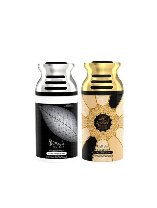 lattafa najdia + urooq al oud 250ml deodorant perfumed bodyspray for men and women combo pack of 2 - 17202265 - Very Small Image - 1