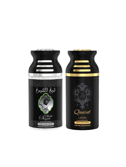 lattafa sheikh al shuyukh + qaeed 250ml deodorant perfumed bodyspray for men and women combo pack of 2 - 17202303 - Very Small Image - 1