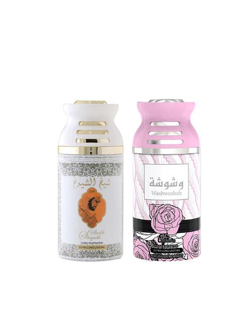 lattafa sheikh al shuyukh khusoosi + washwashah 250ml deodorant perfumed bodyspray for men and women combo pack of 2 - 17202310 - Very Small Image - 1