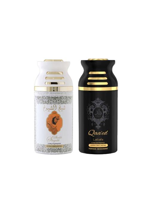 lattafa sheikh al shuyukh khusoosi + qaeed 250ml deodorant perfumed bodyspray for men and women combo pack of 2 - 17202313 - Very Small Image - 1